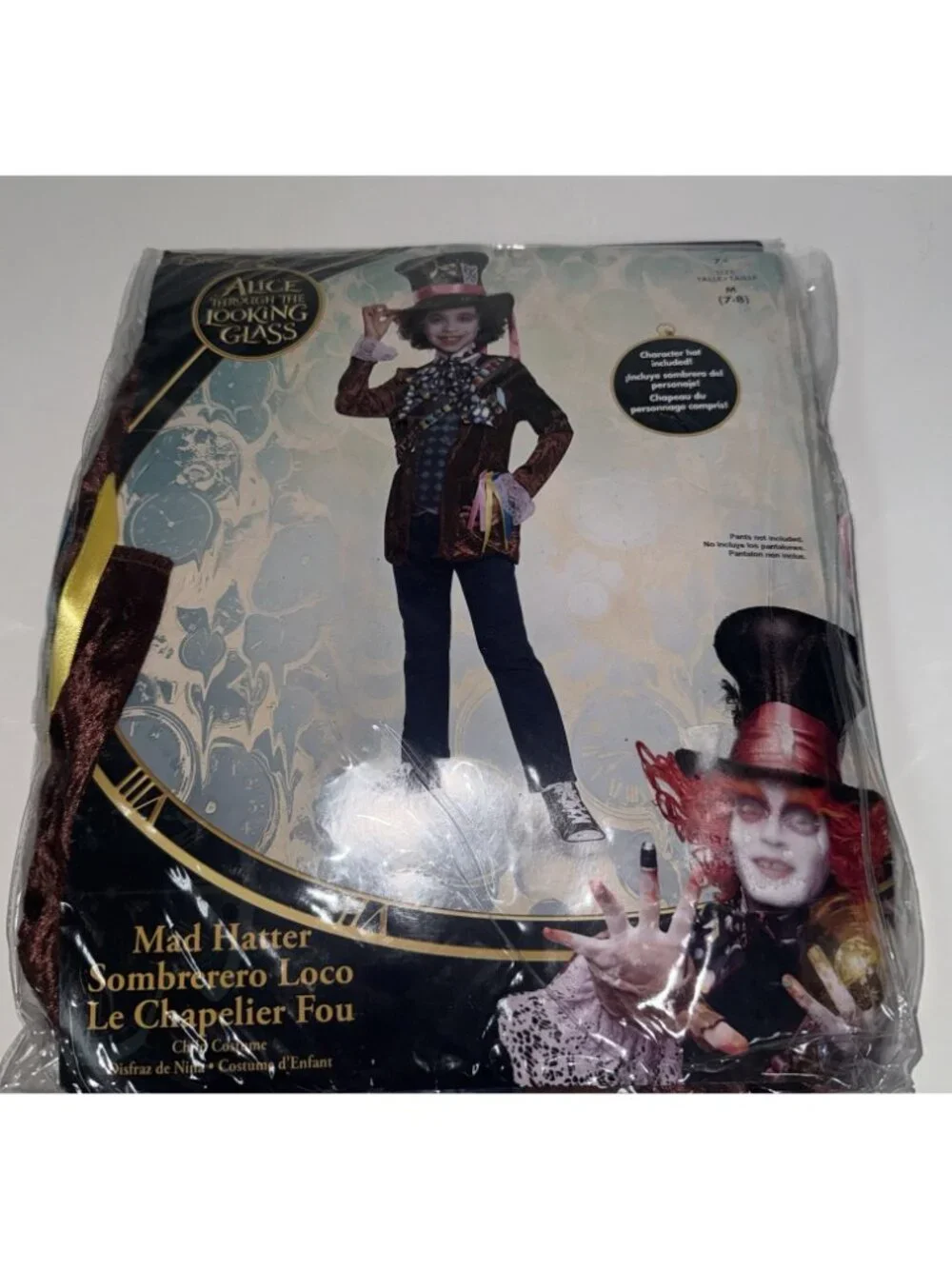 Disguise Disney Alice Mad Hatter Halloween Costume Boys SZ M 7 8 Jacket Hat NEW